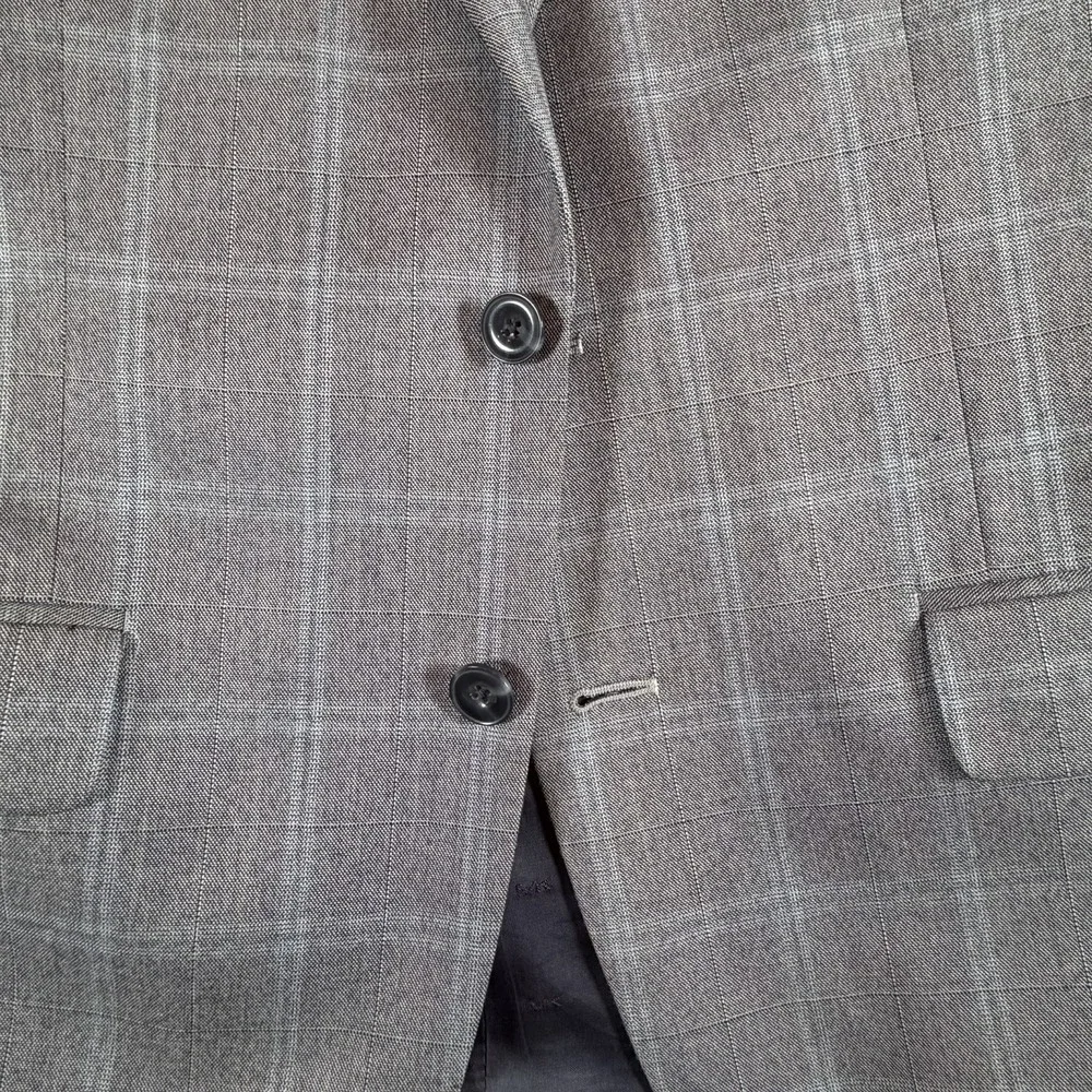 Michael Kors Mens Sz 42R Modern Fit Wool Blend Plaid Suit Jacket Light Grey Blue